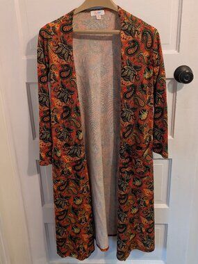 LuLaRoe Sarah Long Cardigan Size XS New But Without Tags Orange Paisley Pattern